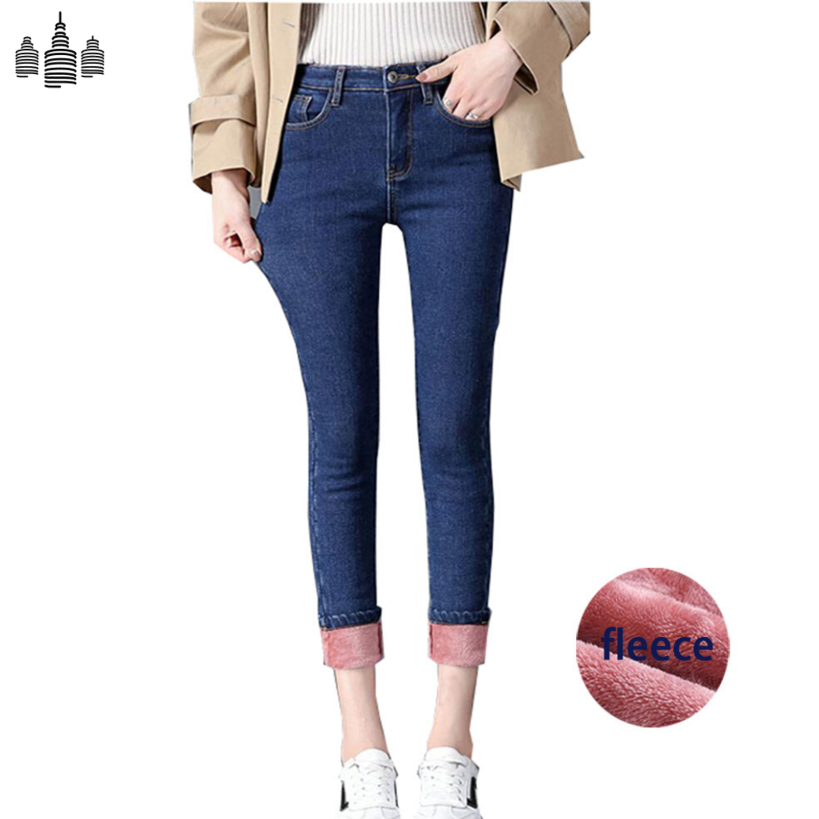 double fleece thermal jeans pants