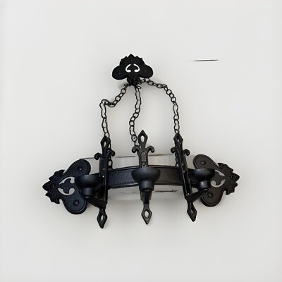 Vintage Chandelier Black Gothic Spanish Metal 3 Candle Holder Wall Sconces Holds