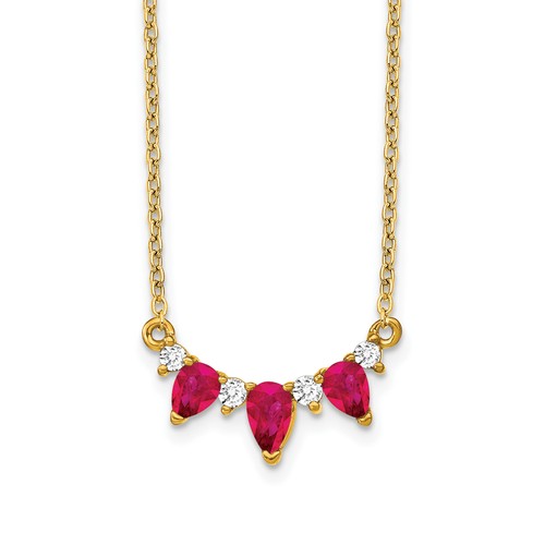 ❣️Ruby❣️（107。957） Lex & Lu 14k Yellow Gold Ruby and Diamond Necklace LAL3241