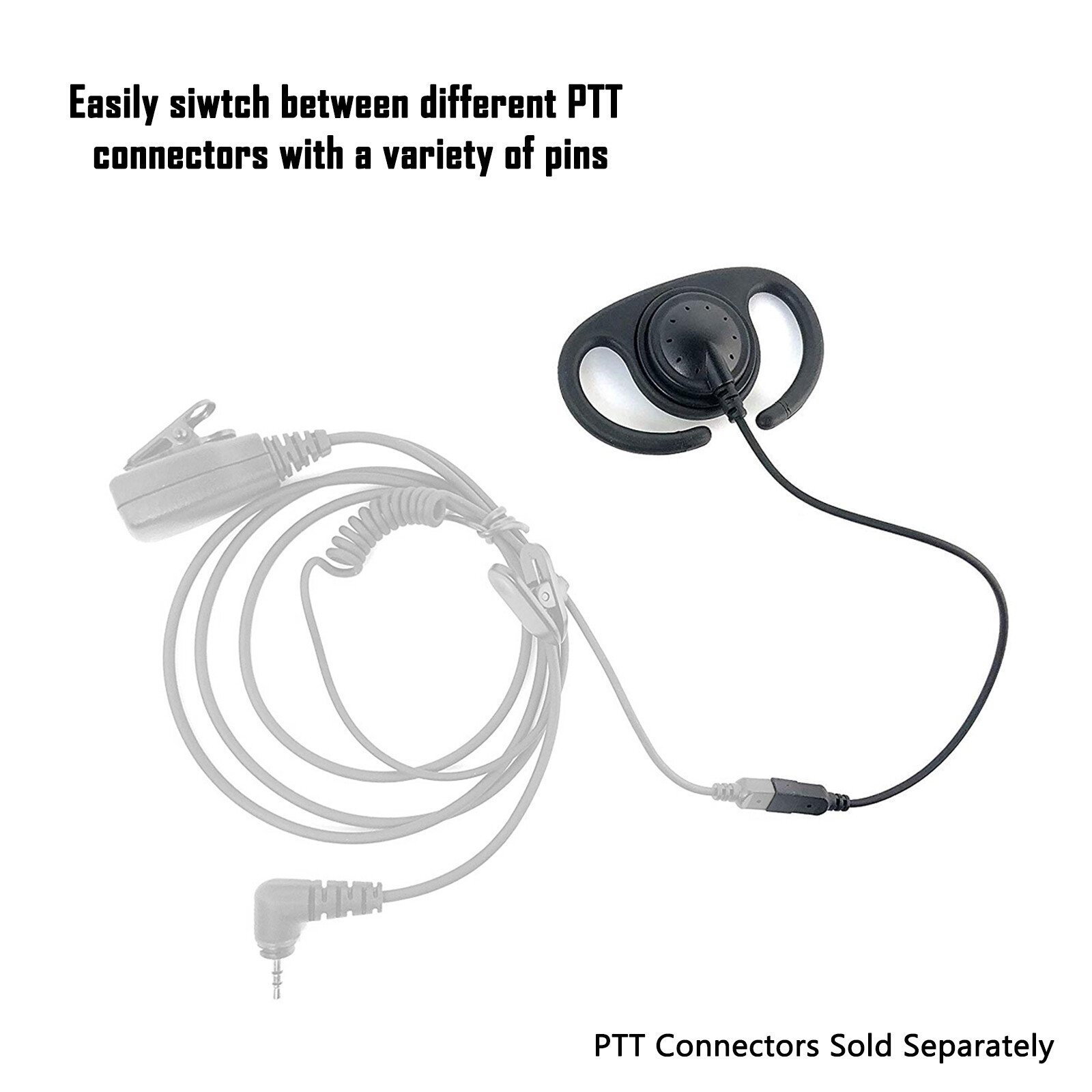 Split D-Ring Shape Earpiece Quick Release Male Adapter for Two Way Radio Headset