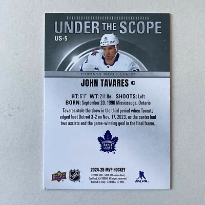 2023 Upper Deck MVP #US-5 John Tavares Under the Scope