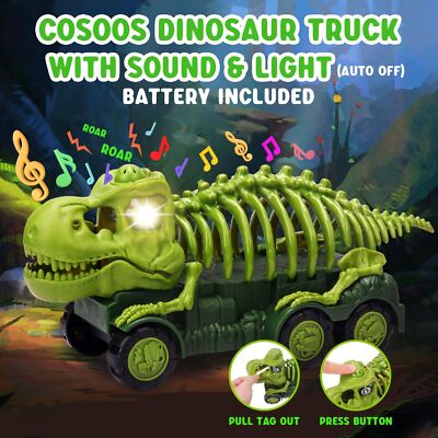Dinosaur Truck with Sound & Light, Toy for Kids 3-5, T Rex Monster Truck Carrier