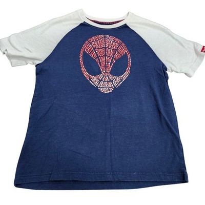 Marvel Spider-Man Boys XL 14/16 Raglan Shirt Navy Blue Rhinestone Graphic Tee