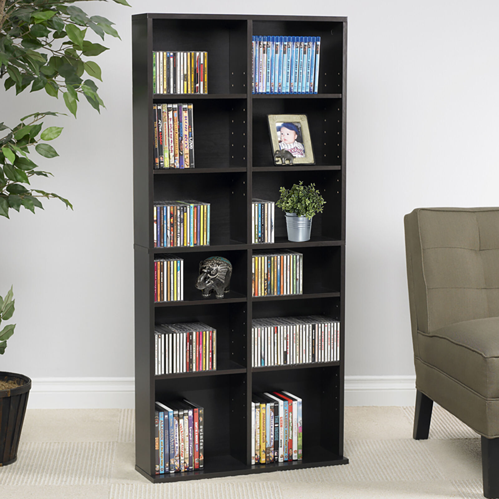 12 Shelf DVD CD Storage Media Tower Video Racks Unit Office Home Movie Cabinet
