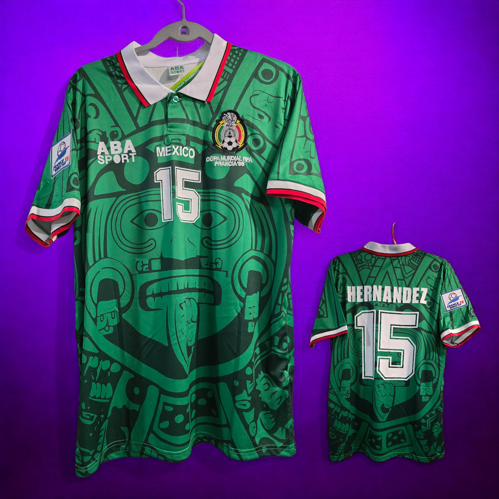 1998 メキシコ　アウェイ　No.15　HERNANDEZ Mexico Home World Cup 98 - HERNANDEZ # 15 - Football Soccer