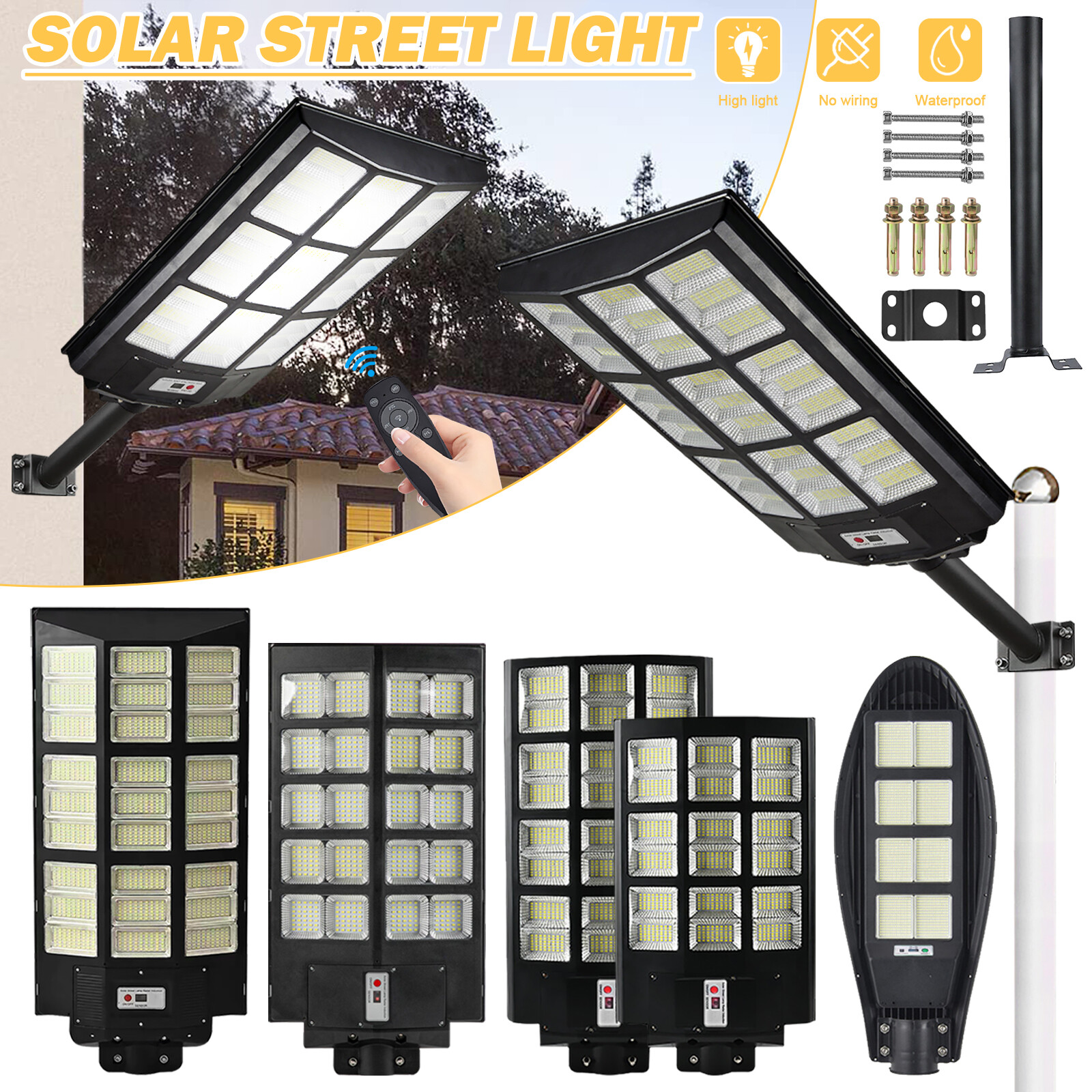 9900000000LM Commercial Solar Street Light IP67 Dusk to Dawn Post Road Lamp+Pole
