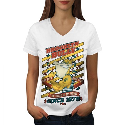 Wellcoda Brooklyn Bully New Animal Womens V-Neck T-shirt