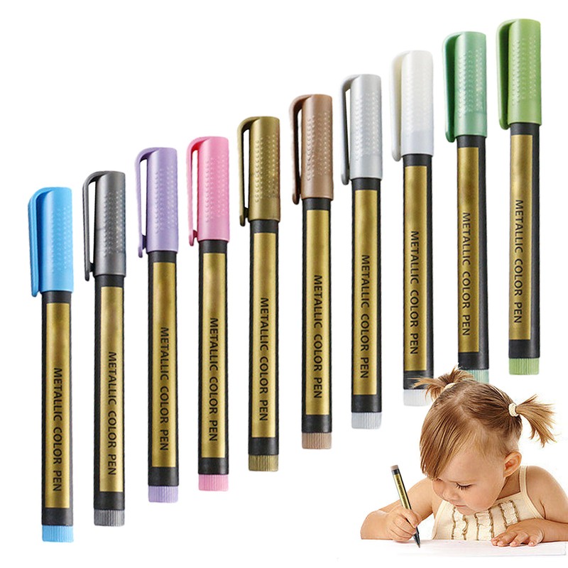 10PCS METALIC PAINT PERMANENT MARKER PAINT PENS SHEEN GLITTER ARTS DIY KIT SET