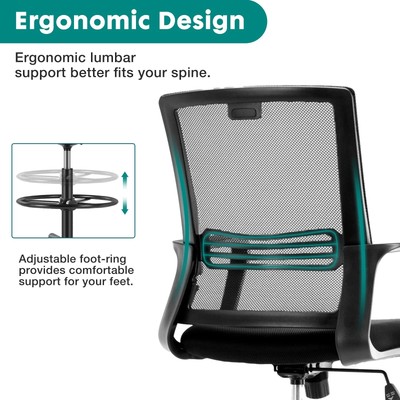 Drafting Chair - Tall Standing Office Desk Chair with Adjustable Foot Ring, C...