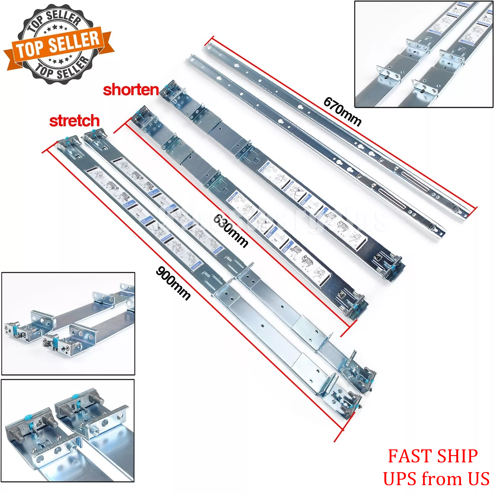 Dell Poweredge R340 R640 1U Ready Rail Kit - Server Rack Mount Sliding ...