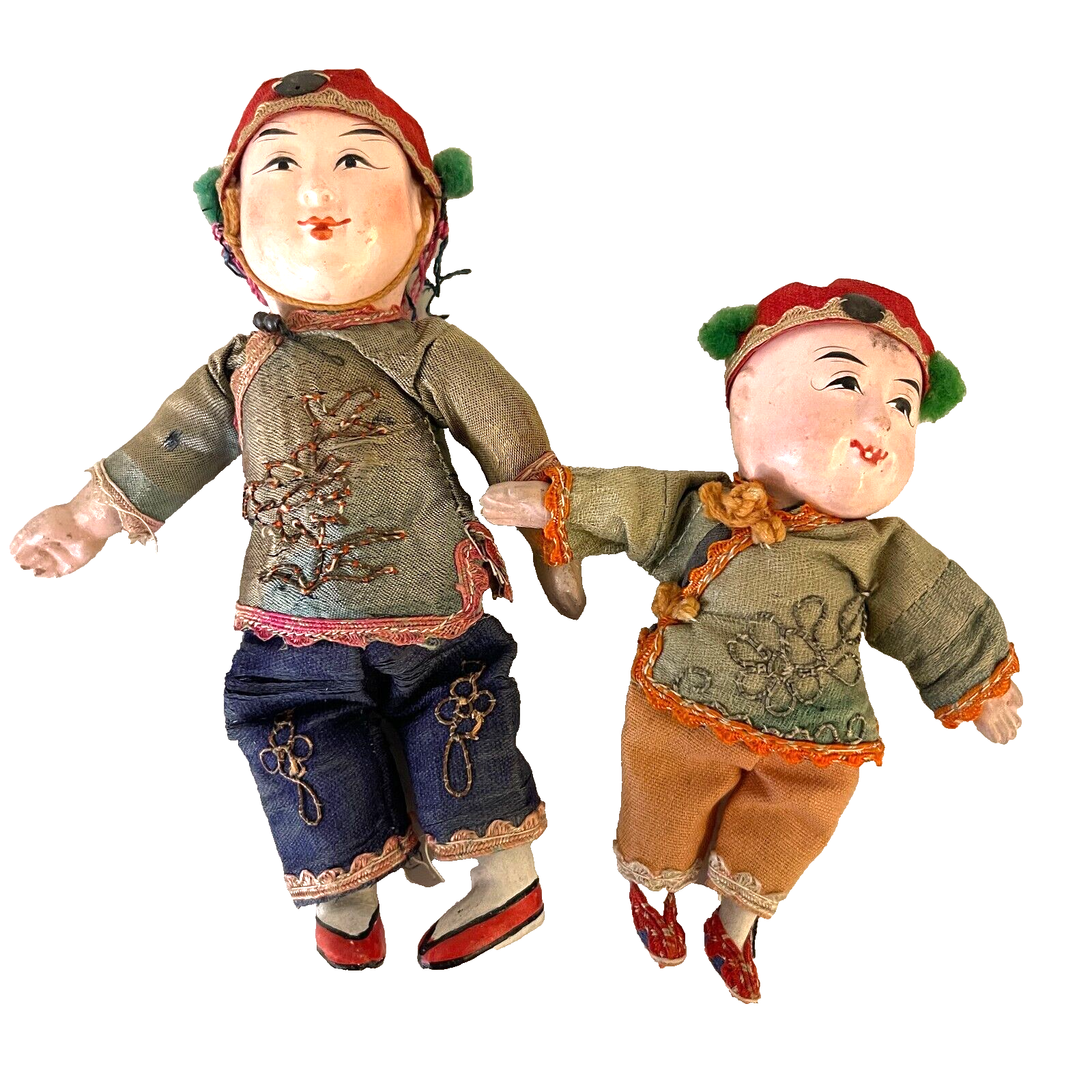 ANTIQUE CHINESE SOUVENIR DOLLS PAPER MACHE & CLOTH TRADITIONAL DRESS