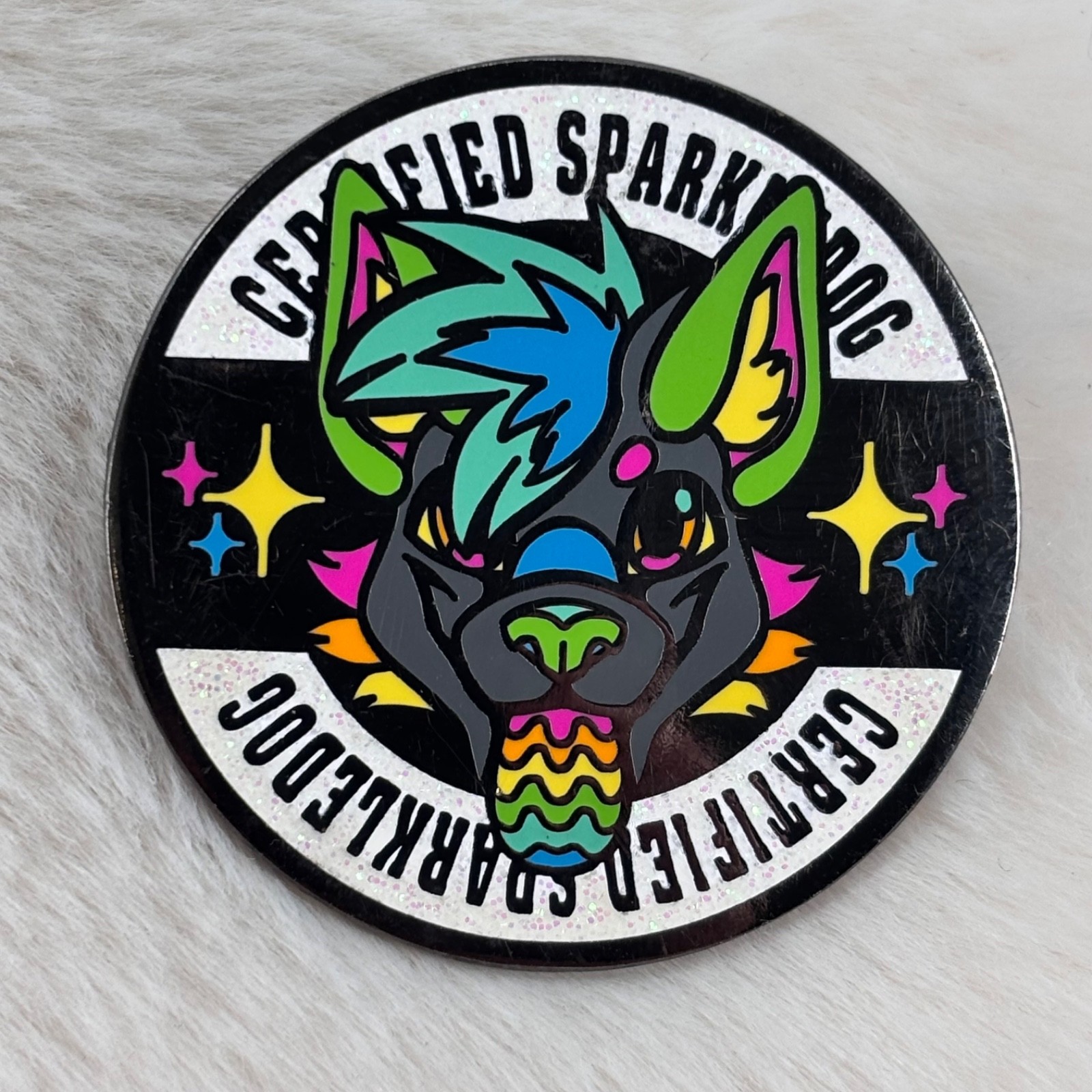 Certified Sparkledog Furry Convention Flair Rainbow Enamel Lapel Pin