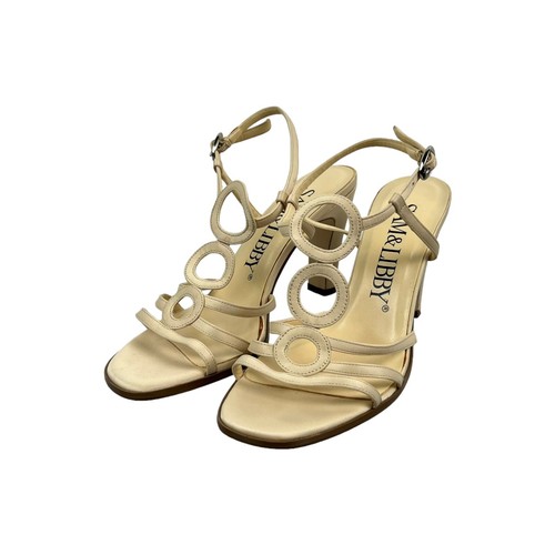 90s Y2k Sam & Libby Heel Sandals Pumps Cream Satin O Ring Sz