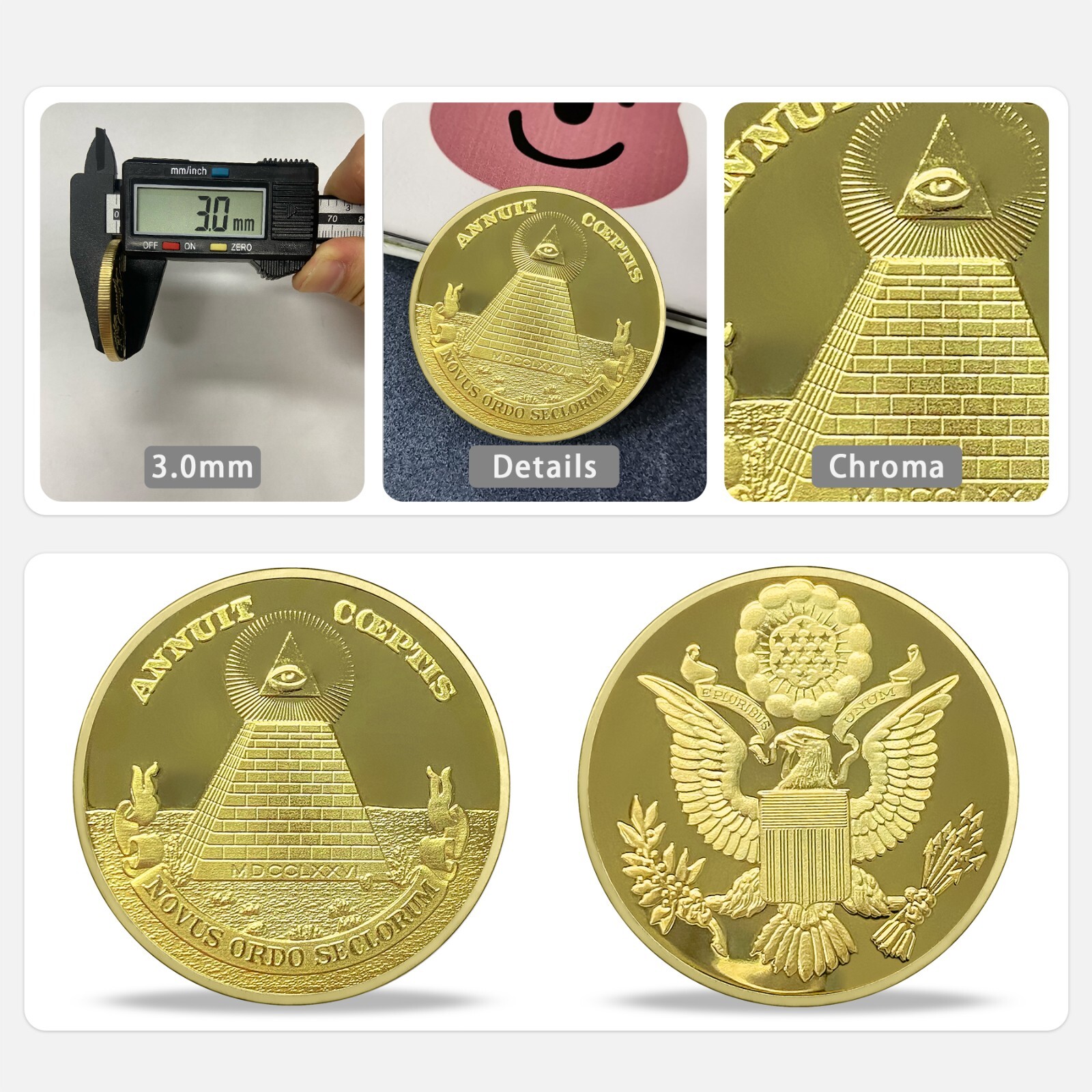 The Great Seal of the United States of America Challenge Coin Gold Finish Token