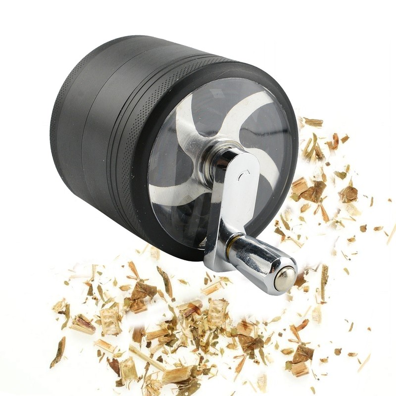 4tlg Magnet Crusher Mühle Kräutermühle Schwarz Alu Kurbel Grinder 55mm 