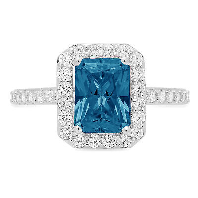 Pre-owned Pucci 2.07ct Emerald Halo London Blue Topaz Promise Bridal Wedding Ring 14k White Gold In D