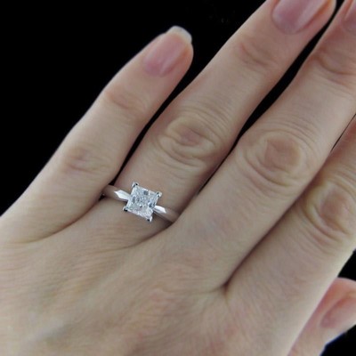 Pre-owned Pucci 1ct Princess Cut Synthetic Moissanite Wedding Bridal Promise Ring 14k White Gold In White/colorless