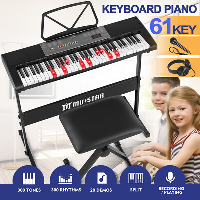 Light Up 61Key DigitalMusic Electronic Keyboard w/Bench,Stand,Headset,Microphone