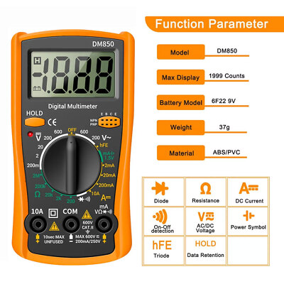Digital Multimeter Voltmeter Ammeter Ohmmeter Volt AC DC Tester Leads Meter US