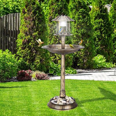 42'' H Plastic Round Bird Bath with Solar Light & Sturdy Base for Outdoor Garden