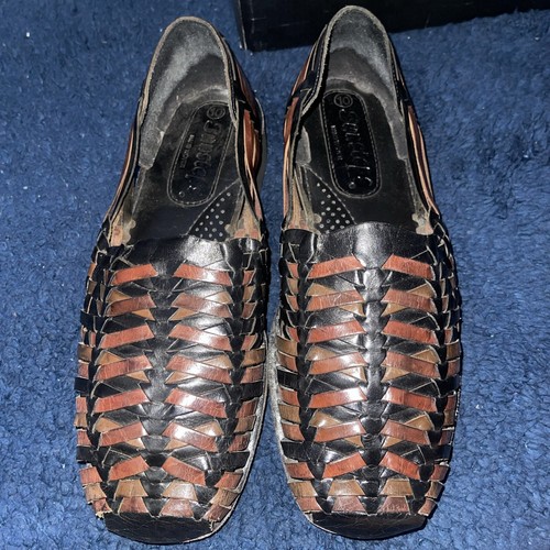 Sunsteps mens sz 12 handwoven Brown Leather Sandals huarache‎ slip on Sunsteps Mens Sz 12 Brown Hand Woven Leather Huarache Sandal  main image 4