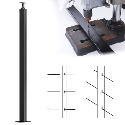 Muzata 1Pack Black Un-drilled Cable Railing Post 36''x2''x2'' Stainless Steel  PS11
