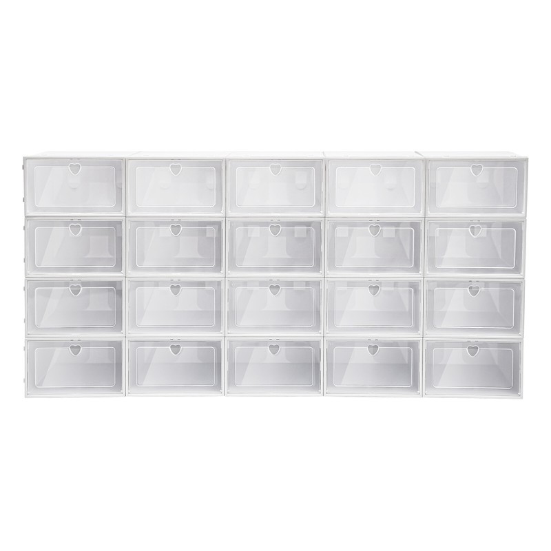 20pcs Stackable Shoe Storage Box Durable Plastic Sneaker Display Case