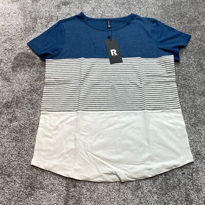 Prin Story Shirt Mens Medium White Blue Striped Short Sleeve Soft Adult Tee Top