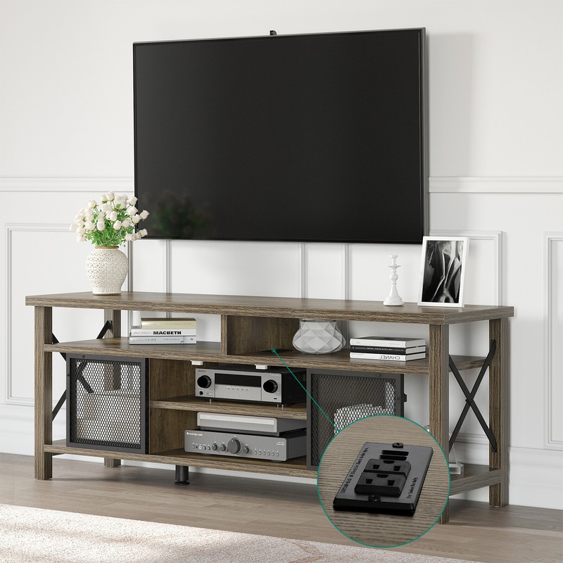 For 65 Inch Tvs Industrial Tv Cabinet Stand W/mesh Doors