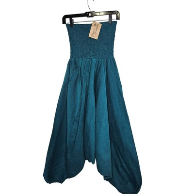Emma's Emporium Teal Smocked Corduroy Harem pants With Pockets 100% Cotton OSFM