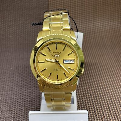 Pre-owned Seiko 5 Snke56k1 Automatic Gold Tone Stainless Steel Analog Men's Dress Watch
