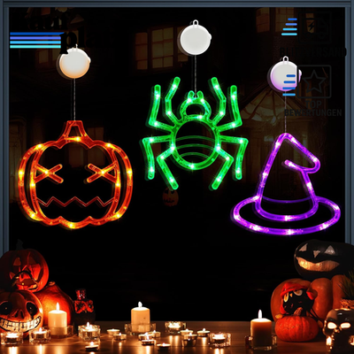 Halloween-Dekoration 3er-Pack mit Saugnapf Batteriebetrieben für Fenster