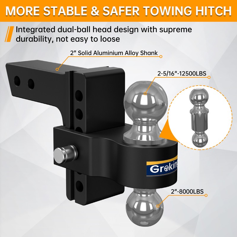 Fit 2" Receiver Adjustable Trailer Tow Hitch Ball Mount 5"/7