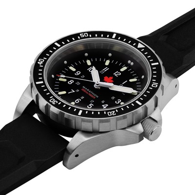 Pre-owned Marathon 46mm Red Maple Jumbo Diver's Quartz (jsar) 316l Stainless Steel Wristwa