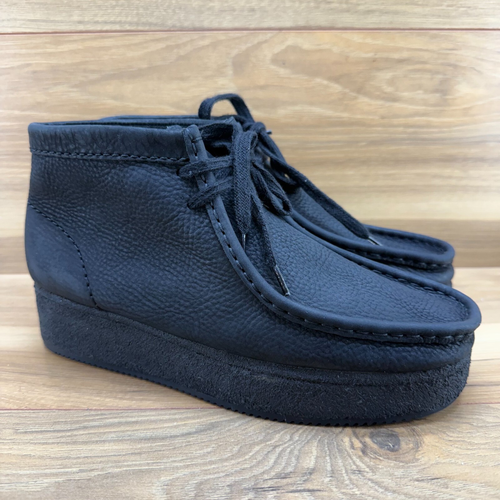 Clarks ワラビー UK6 Clarks Womens 9.5 M Wallabee Black Leather Platform Ankle