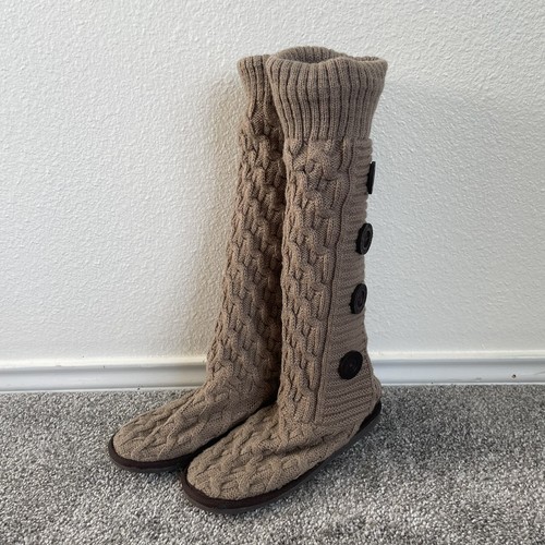 Muk Luks A La Mode Tall Sweater Boots Womens Size 7 Brown Knee High Knit Shoes