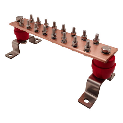 Wall Mount Copper Ground Bar Kit , 10'' Ground Bar with 16 Terminal Positions