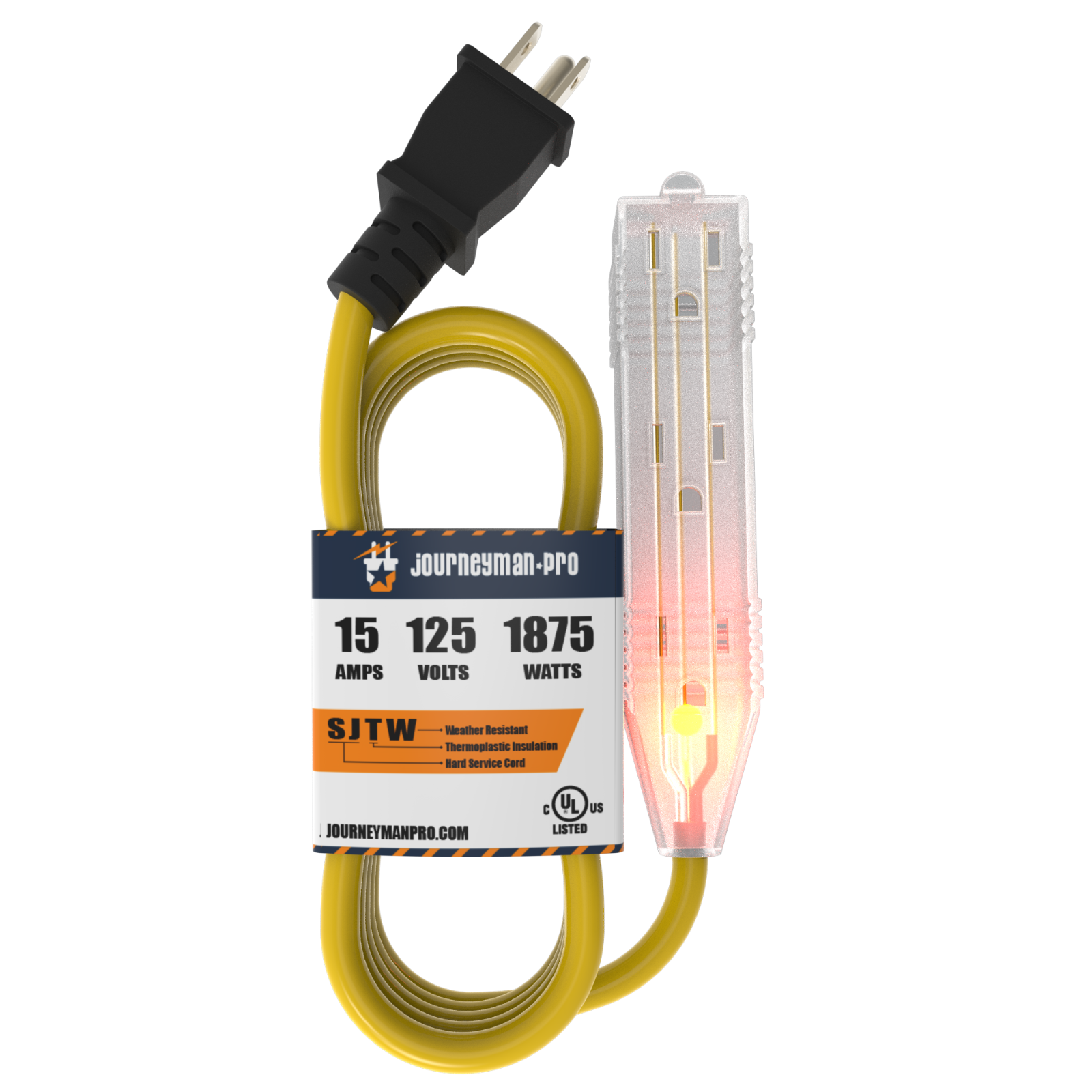 10' Ft Short 3Way Power Extension Cord Saver Yellow 15A 110V 10