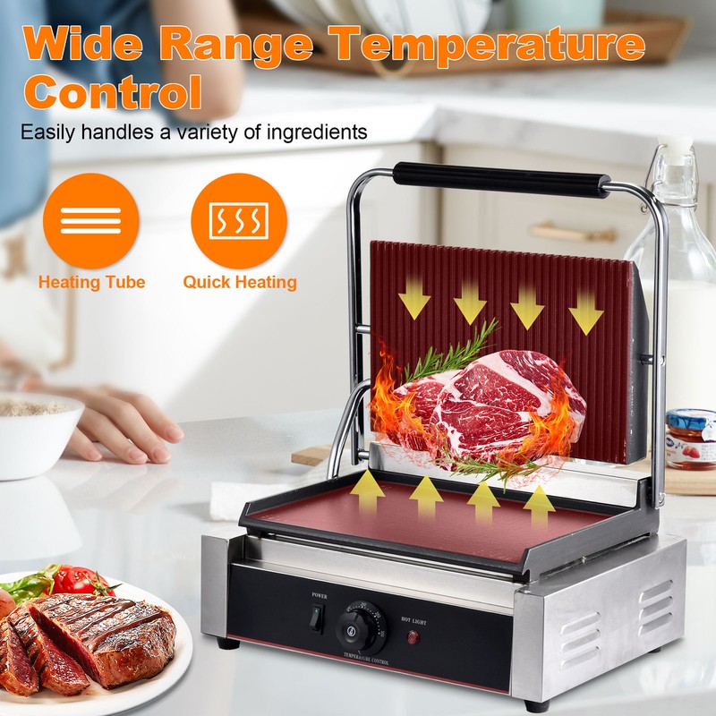 1200W 17″ Commercial Panini Press Grill Griddle Sandwich Maker 180°Double Sided