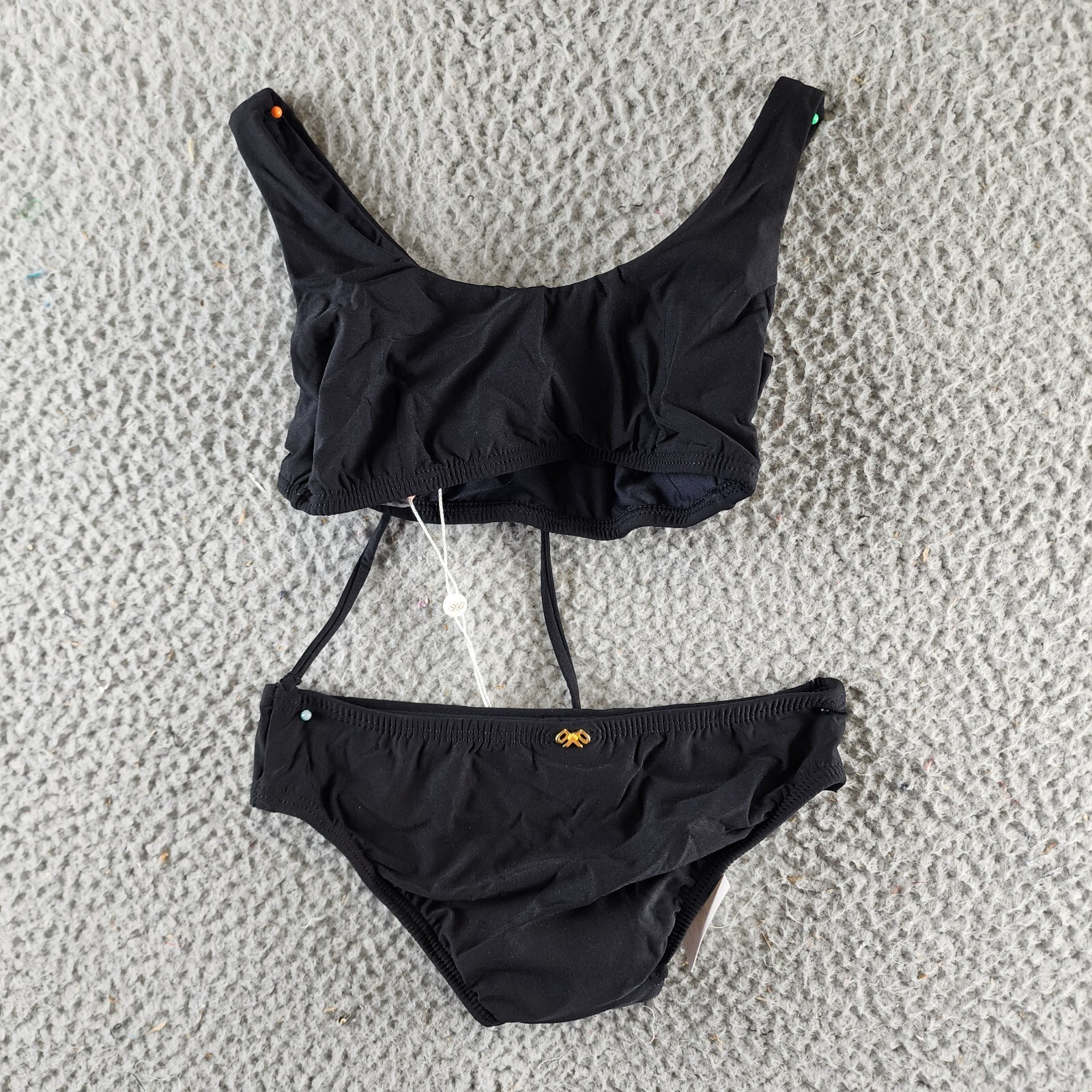 PQ Kids Lace Up Detail Bikini Girls' 6 Black Scoop Neck Elastic Waist Pullover - Picture 14 of 17