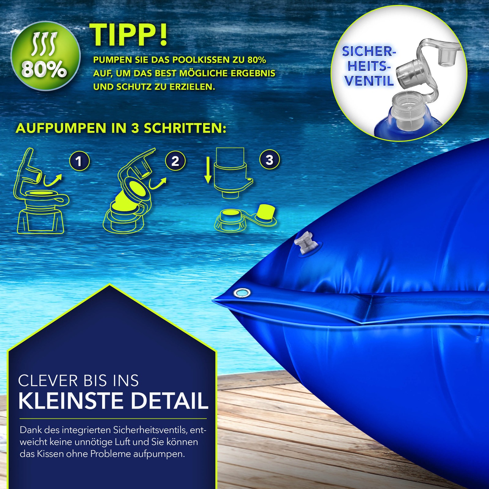 Pool-Kissen Für Oberirdische Pools – 1,2 X 2,4 M, PVC, Kältebeständig Bis -25°C, Inkl. Seil, Zum Winterschutz