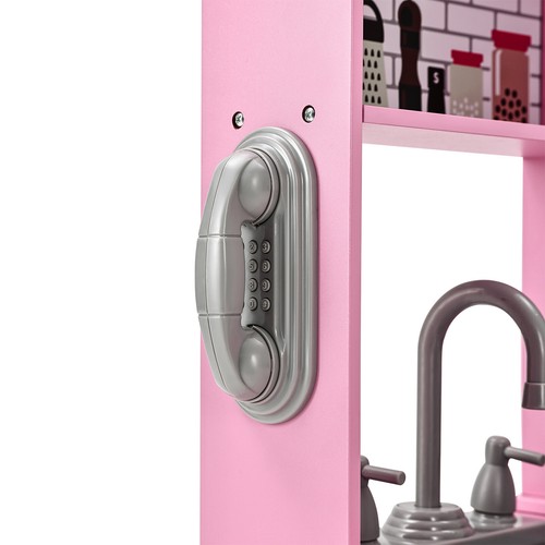 Kids Pretend Play Corner Kitchen Wooden Toy Set w/ Lights,Sounds Girls Gift Pink