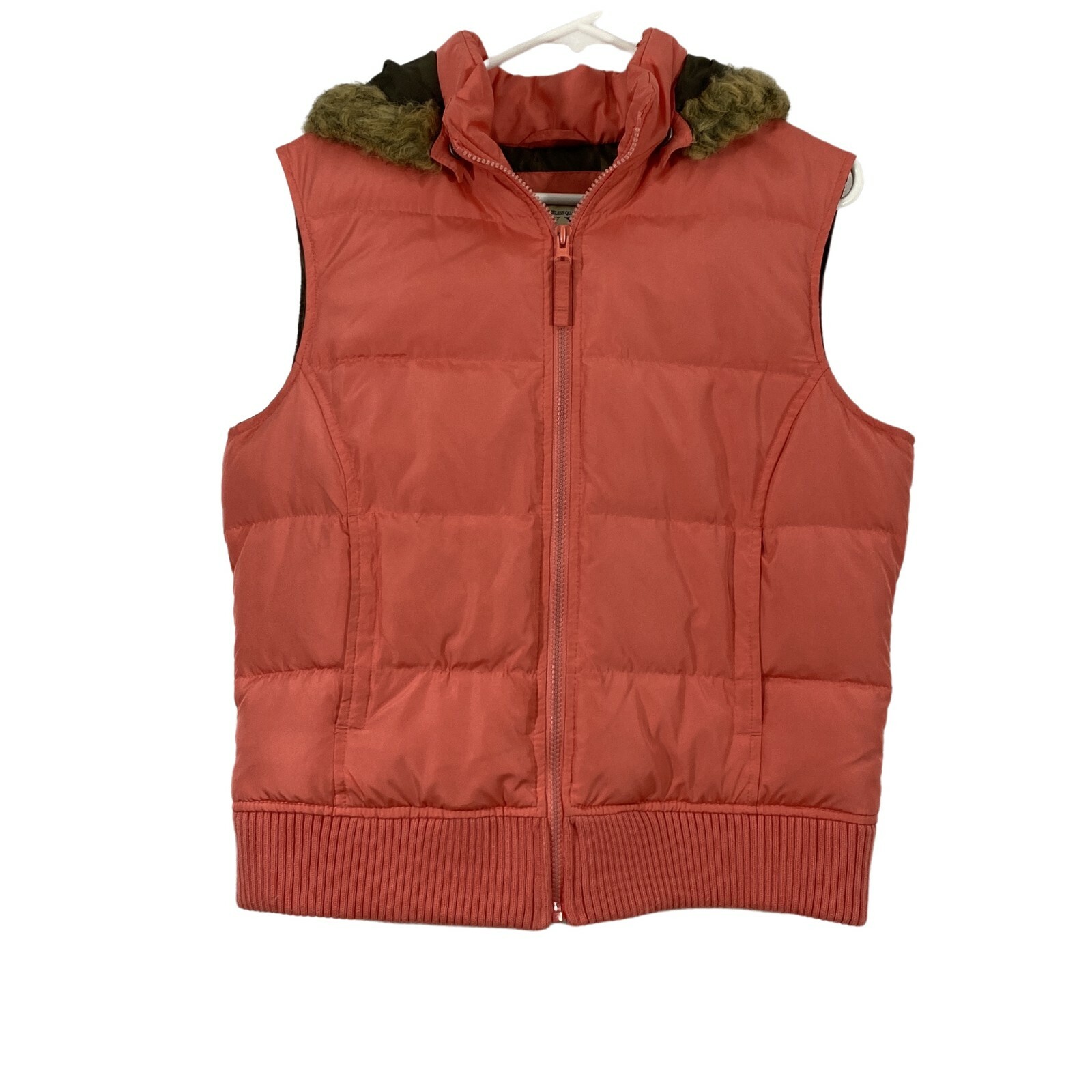 New York Classics Womens Orange Sleeveless Full Zip Hooded