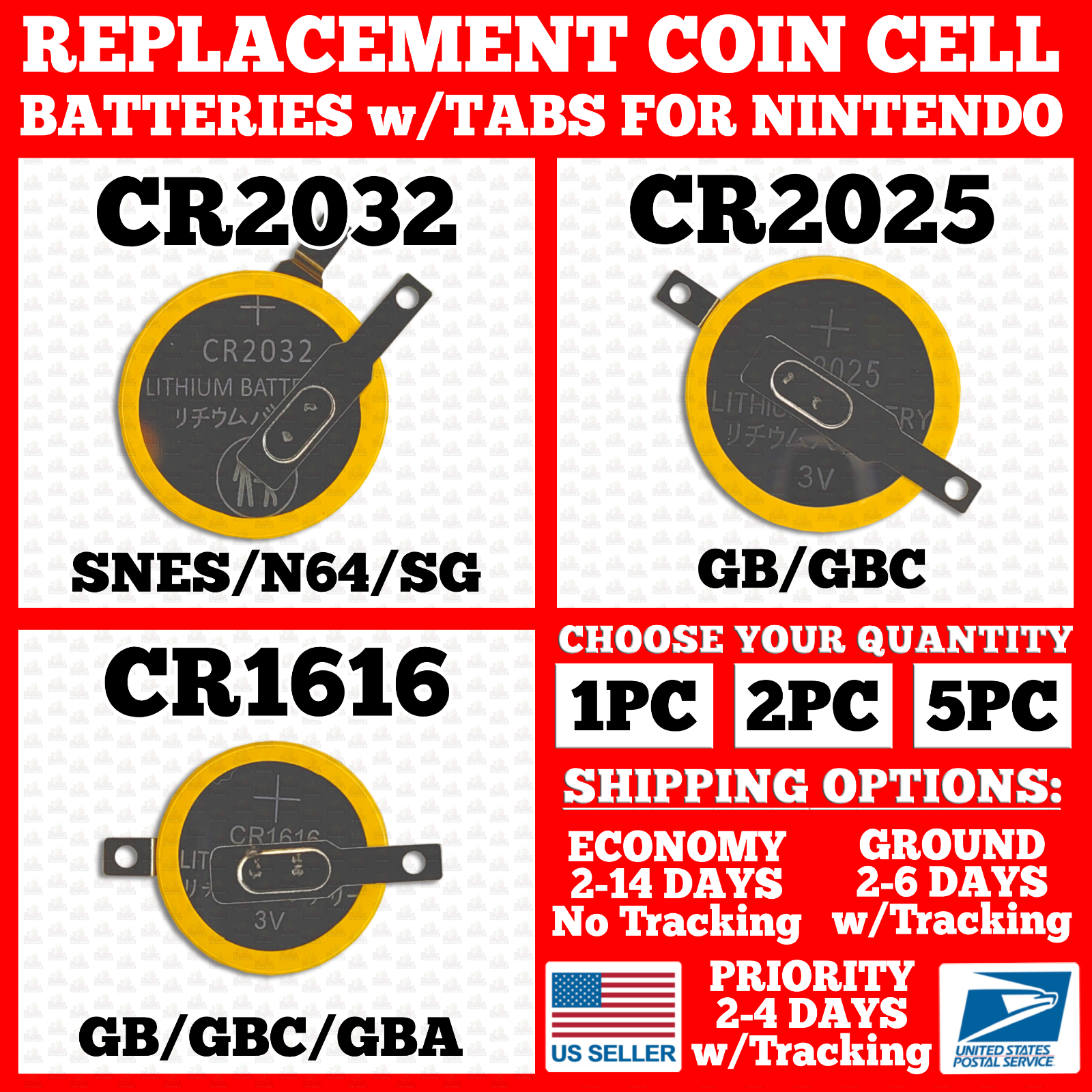 CR1616/CR2025/CR2032 Save Battery Tabs Pokemon Game Boy/Color/Advance/GB/GBC/GBA