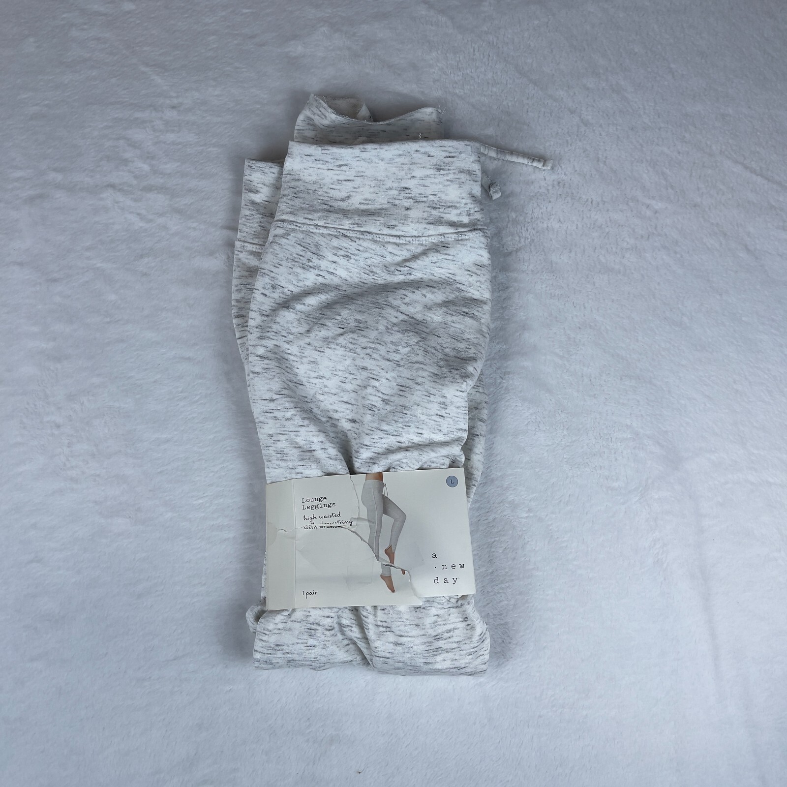 A New Day Lounge Leggings Womens Large Cream Heather Soft High Waist Drawstring