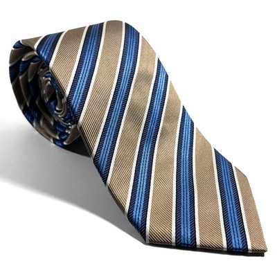 Beige & Light Blue Striped Silk Jacquard Tie (Handmade in Poland)