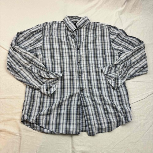 Detailed True American Wear Mens Button Up Shirt Long Sleeve Plaid Cotton Large