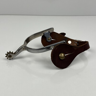 Steel Cowboy Western Boot Single Spur with Adjustable Leather Strap Brass Hinge