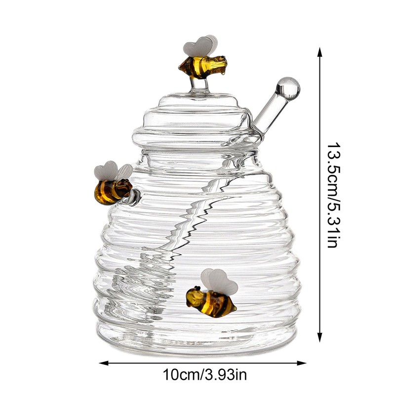 Transparent Honey Jar With Dipper And Lid Glass Beehive Style Honey Glass Pot