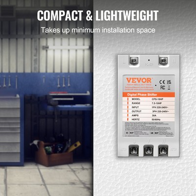 VEVOR 10HP Single 1 Phase to 3 Phase Converter Digital Phase Shifter 30A 220V